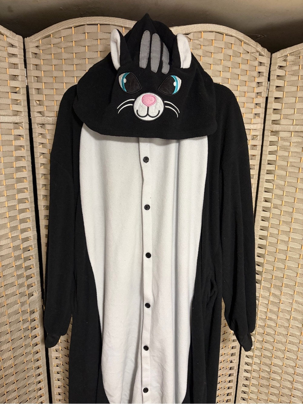 Black & White Cat Hooded Onesie Pajama - Cozy Women’s Sleepwear